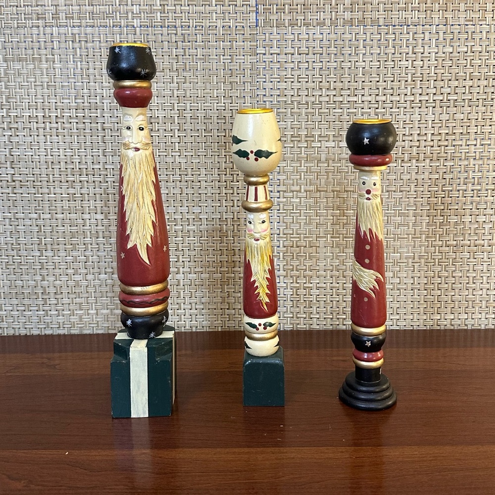 🎄🌟HP🌟VTG 1995 Trio Nicholas Wooden Spindle Taper Candle Holders House of Lloyd